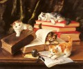 Kätzchen Spielen auf einem Schreibtisch Alfred Brunel de Neuville